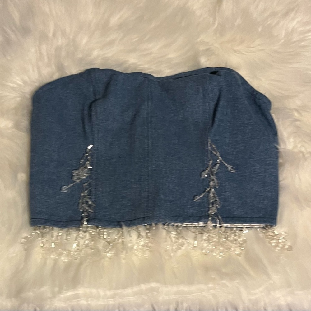 Nasty Gal Premium Chandelier Embellished Denim Bustier Top - Picture 5 of 7